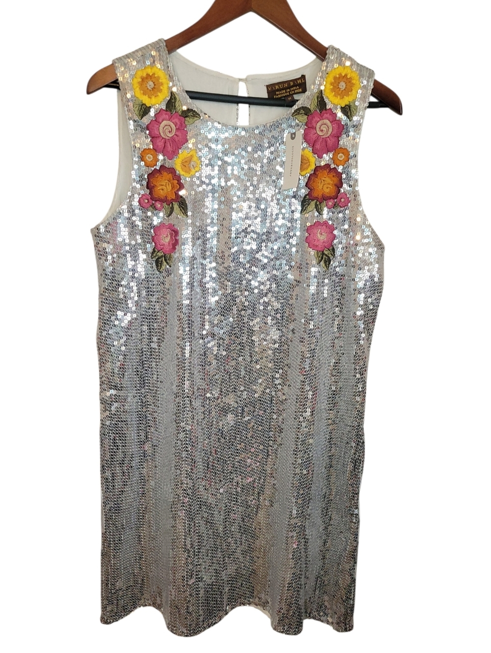 Anthropologie Varun Bahl NWT Sequin Floral Embroidered Shift Dress Medium - Picture 5 of 14